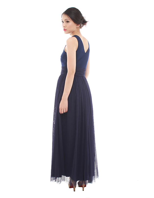 Vera Maxi Tulle Dress in Midnight Blue